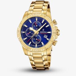 Festina Mens Timeless Chronograph Gold Tone Blue Dial Watch F20705/3