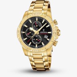 Festina Mens Timeless Chronograph Gold Tone Black Dial Watch F20705/4