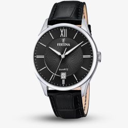 Festina Mens Classics Black Leather Strap Watch F20426/3