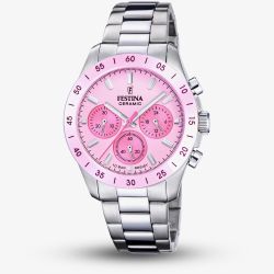 Festina Ladies Pink Ceramic Chronograph Watch F20693/2