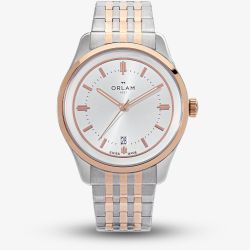 Orlam Mens Pulse Silver Dial Two Colour Bracelet Watch ORDRBPU006