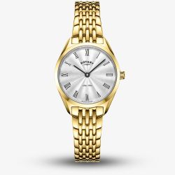 Rotary Ladies Ultra Slim Gold Plated Silver Dial Watch LB08013/01