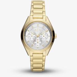Armani Exchange Ladies Giacomo Gold Plated Silver Dial Watch AX5657