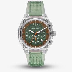 Armani Exchange Mens Rafael Green Chronograph Plastic Strap Watch AX4165