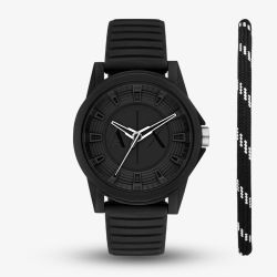 Armani Exchange Mens Outerbanks Black Rubber Strap Watch & Bracelet Set AX7159SET