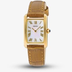 Seiko Ladies Caprice Gold Tone Brown Leather Strap Watch SWR100P1