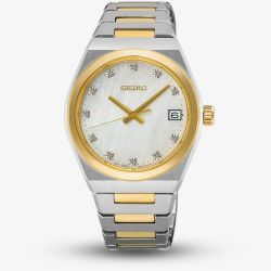 Seiko Ladies Classic Two Tone Diamond Mother Of Pearl Dial Watch SUR604P1