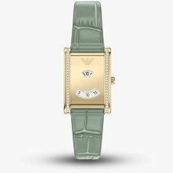 Emporio Armani Ladies Mystery Hour Gold Tone Rectangular Dial Leather Strap Watch AR11815