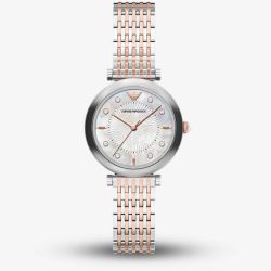 Emporio Armani Ladies Archelia Silver Mother Of Pearl Dial Two Tone Bracelet Watch AR11808