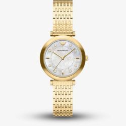 Emporio Armani Ladies Archelia Silver Mother Of Pearl Dial Gold Tone Bracelet Watch AR11809