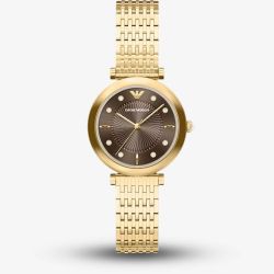 Emporio Armani Ladies Archelia Brown Dial Gold Tone Bracelet Watch AR11810
