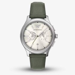 Emporio Armani Mens Dario Cream Chronograph Dial Leather Strap Watch AR11801