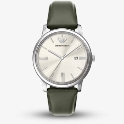 Emporio Armani Mens Minimalist Cream Dial Leather Strap Watch AR11811