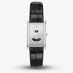 Emporio Armani Mens Mystery Hour Silver Rectangular Dial Leather Strap Watch AR11816
