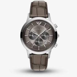 Emporio Armani Mens Archetipo Grey Chronograph Dial Leather Strap Watch AR11821