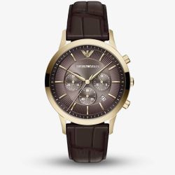 Emporio Armani Mens Archetipo Brown Chronograph Dial Leather Strap Watch AR11822
