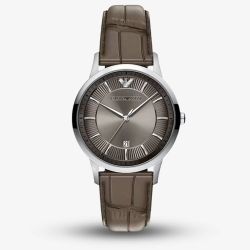 Emporio Armani Mens Archetipo Grey Dial Leather Strap Watch AR11823