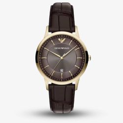 Emporio Armani Mens Archetipo Brown Dial Leather Strap Watch AR11824
