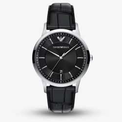 Emporio Armani Mens Archetipo Black Dial Leather Strap Watch AR11826