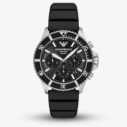 Emporio Armani Mens World Explorer Black Dial Rubber Strap Watch AR11830