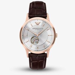 Emporio Armani Mens Archetipo Silver Dial Leather Strap Watch AR60098