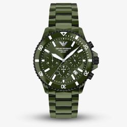 Emporio Armani Mens World Explorer Green Chronograph Dial Bracelet Watch AR70023
