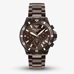 Emporio Armani Mens World Explorer Brown Chronograph Dial Bracelet Watch AR70025