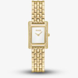 BOSS Ladies Lucy Precious Gold Tone Crystal Rectangle Watch 1502815