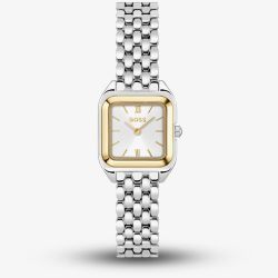 BOSS Ladies Mae Petite Two Tone Rectangle White Dial Watch 1502821