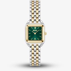 BOSS Ladies Mae Petite Two Tone Rectangle Green Dial Watch 1502822