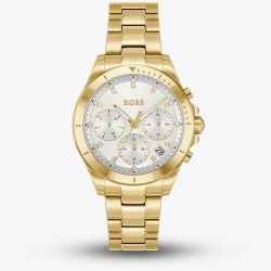 BOSS Ladies Alley Lux Gold Tone Crystal White Dial Watch 1502829