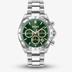 BOSS Mens Hero 2.0 Silver Tone Green Chronograph Watch 1514268