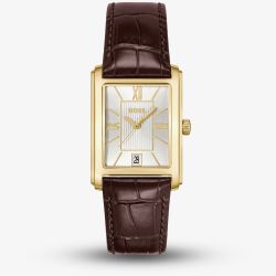 BOSS Mens Principle Gold Tone Brown Leather Strap Watch 1514300