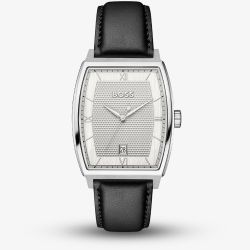 BOSS Mens Principle Arc Silver Dial Leather Strap Watch 1514351