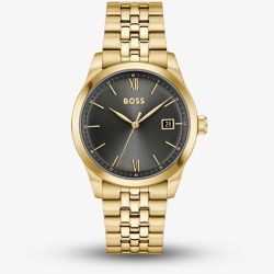 BOSS Mens Langford Golden Black Dial Bracelet Watch 1514359