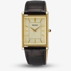 Seiko Mens Classic Gold Dial Brown Leather Strap Watch SWR106P1