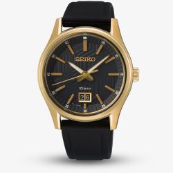 Seiko Mens Gold Plated Black Silicone Strap Watch SUR560P1