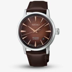 Seiko Mens Presage Cocktail Time 'Whisky Mist' Brown Dial Leather Strap Watch HCB003J1