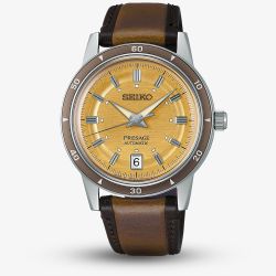 Seiko Presage Style 60s Golden Yellow Dial Leather Strap Watch SRPL75J1