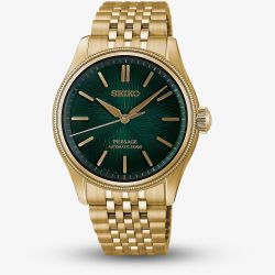 Seiko Mens Limited Edition Presage Classic x Tradman's Bonsai Matsuba-iro Green Dial Golden Bracelet Watch HCC009J1