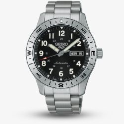 Seiko Mens 5 Sports Field Automatic Black Dial Stainless Steel Bracelet Watch HDB006K1