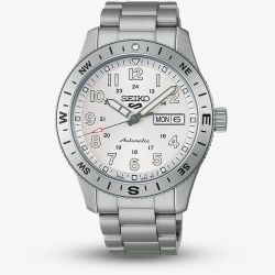 Seiko Mens 5 Sports Field Automatic White Dial Stainless Steel Bracelet Watch HDB007K1