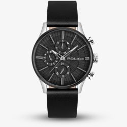 Police Mens Barter Black Leather Strap Watch PEWJF2195040