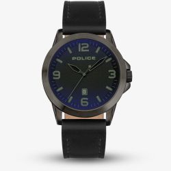 Police Mens Cliff Blue Dial Leather Strap Date Watch PEWJB2194502