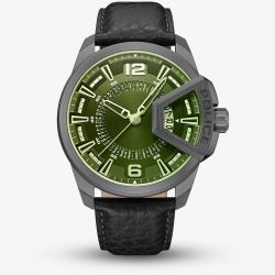 Police Mens Underlined Green Dial Leather Strap Watch PEWJB0005603