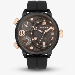Police Mens Ray Black & Rose Gold Plastic Strap Watch PEWJN2195301