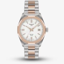 Tissot Ladies PRC 100 Solar Two Tone Mother Of Pearl Dial Watch T151.822.22.111.00