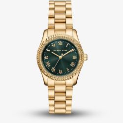 Michael Kors Ladies Mini Lexington Green Dial Gold - Tone Bracelet Watch MK7622