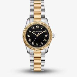 Michael Kors Ladies Gold Silver Mini Lexington Pavé Black Dial Two -Tone Bracelet Watch MK7625