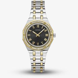 Guess Ladies Desire Two Tone Black Dial Crystal Watch GW0770L4